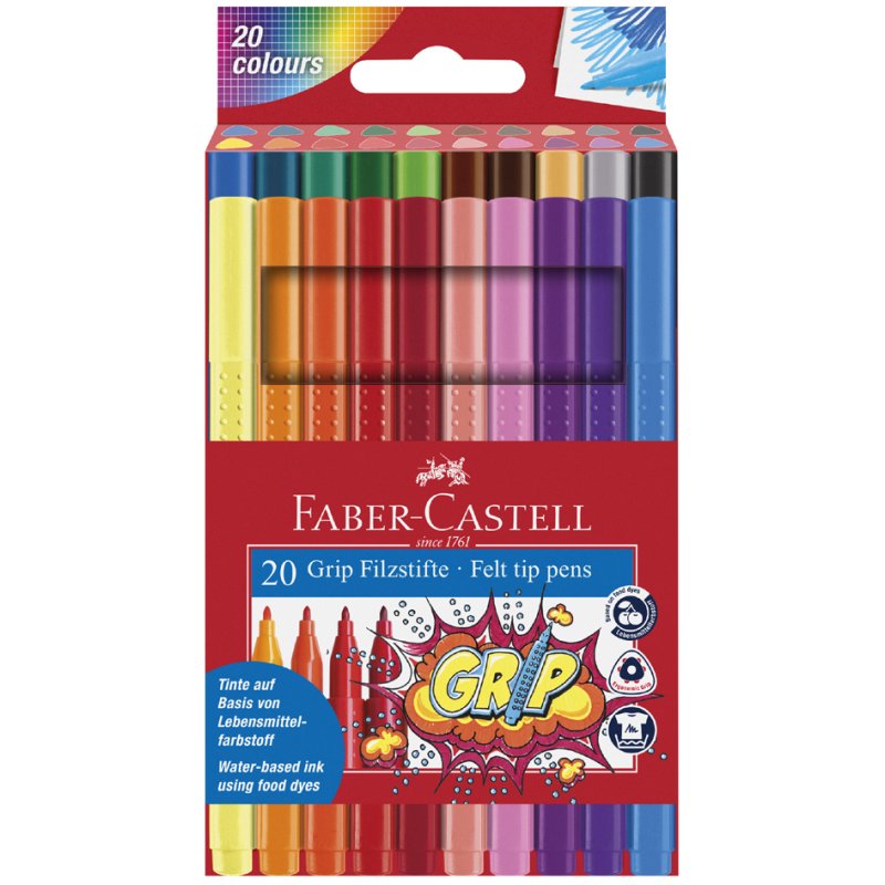Faber-Castell fineliners GRIP COLOUR MARKER, lavable, 30 pièces