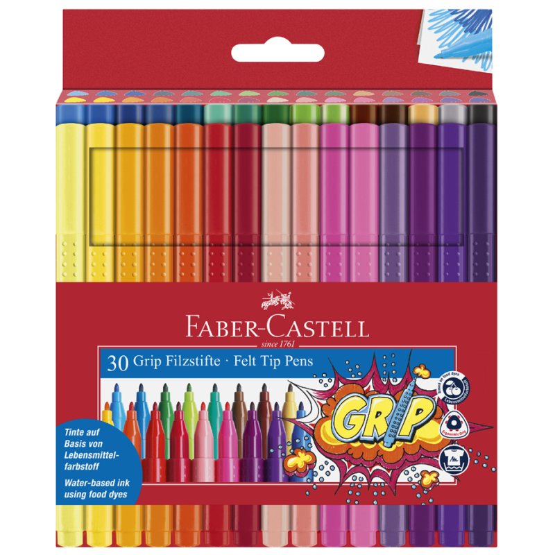 Faber-Castell fineliners GRIP COLOUR MARKER, lavable, 30 pièces