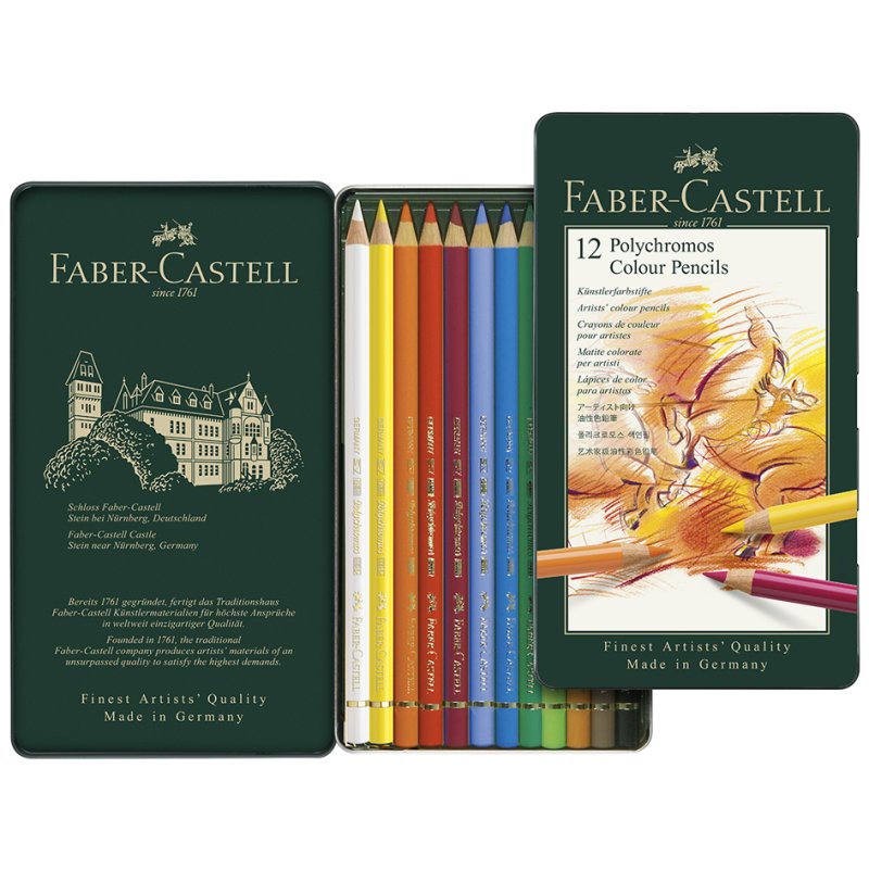 Faber-Castell Polychromos crayons de couleur, étui métal, 12 pièces