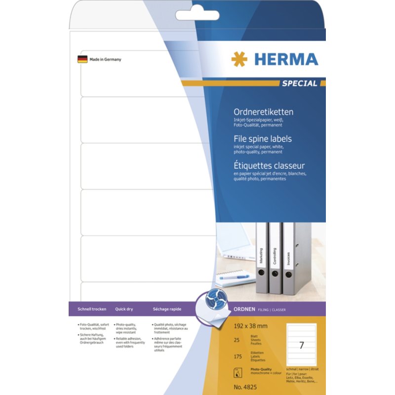 HERMA binder spine labels SPECIAL, 192×38 mm, white, 175 pieces