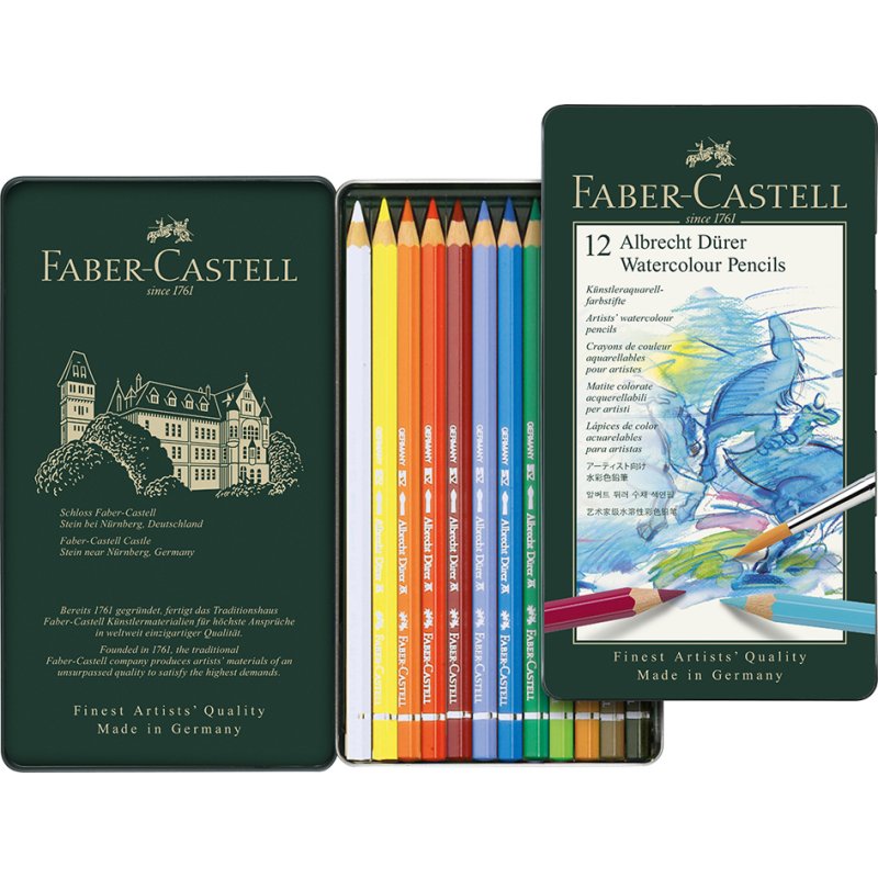 FABER-CASTELL Aquarelkleurpotloden Albrecht Dürer, 12 stuks, metalen doos