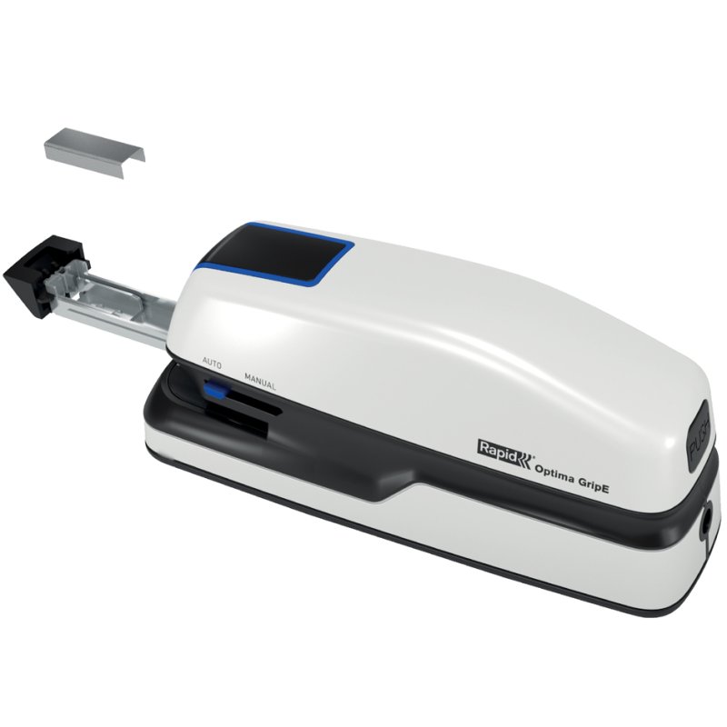 Rapid Optima GripE agrafeuse électrique, blanc/gris/bleu, 20 feuilles, 26 mm