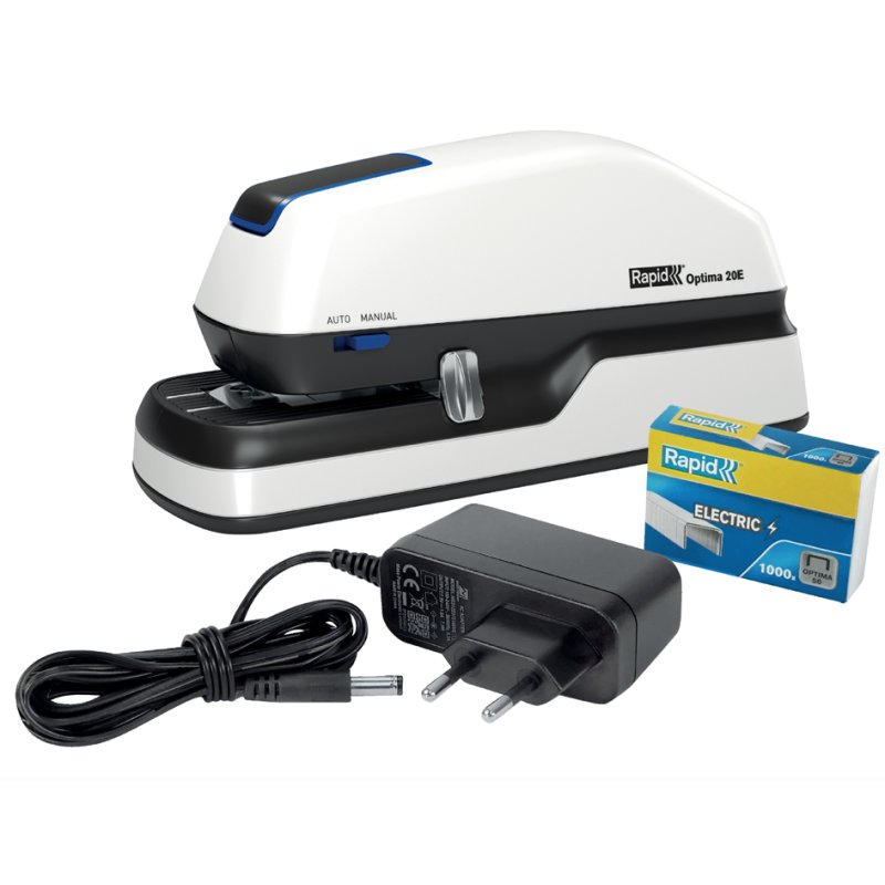 Rapid agrafeuse rapide Optima 20E, blanc/gris/bleu, 20 feuilles