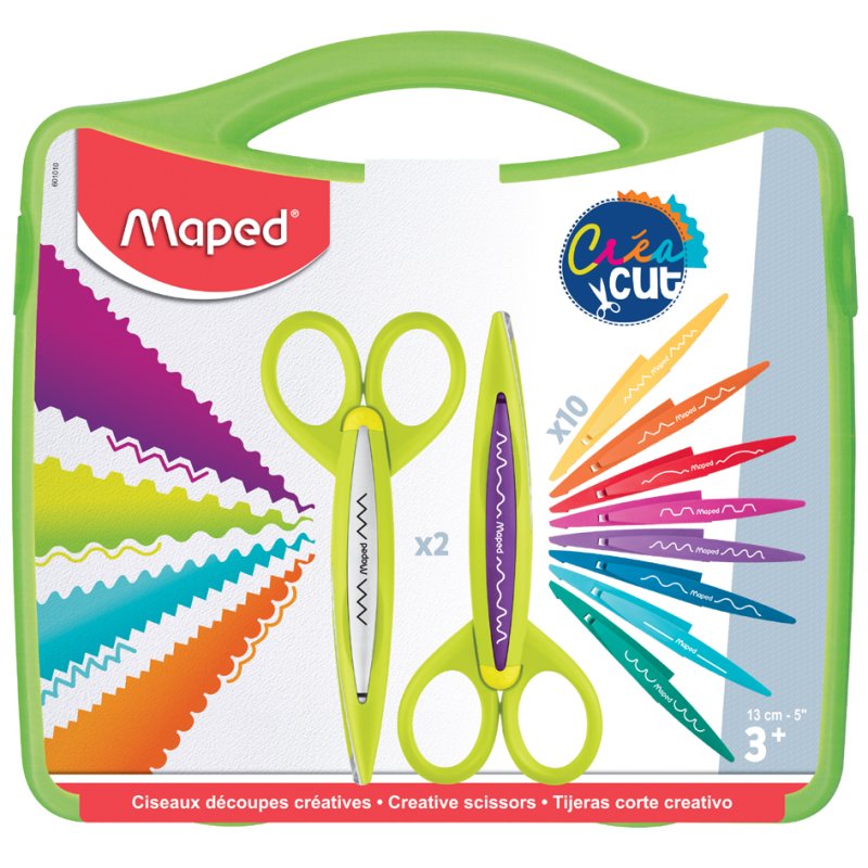 Maped ciseau contour cassette, 10 formes de coupe, 2 paires de ciseaux, 10 lames interchangeables