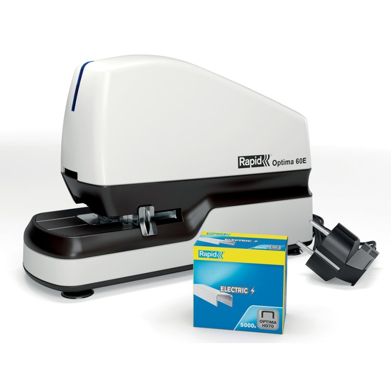 Rapid agrafeuse électrique Optima 60E, blanc/gris/bleu, 60 feuilles