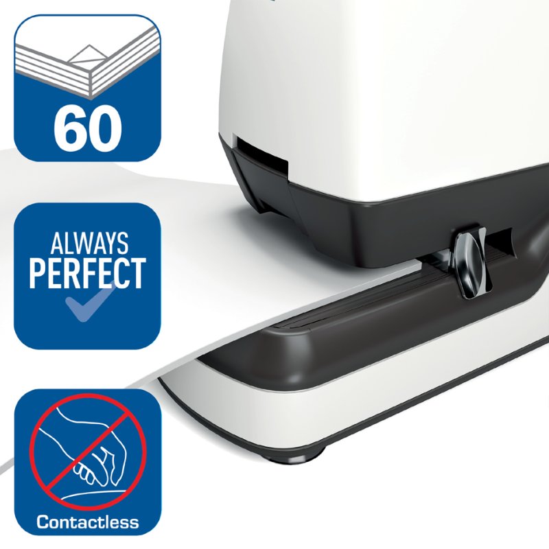 Rapid agrafeuse électrique Optima 60E, blanc/gris/bleu, 60 feuilles