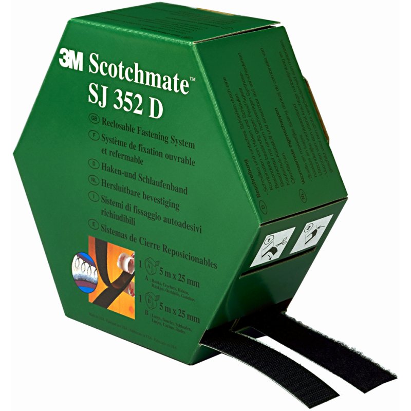 3M Scotchmate klittenband, 25,4 mm × 5 m, zwart