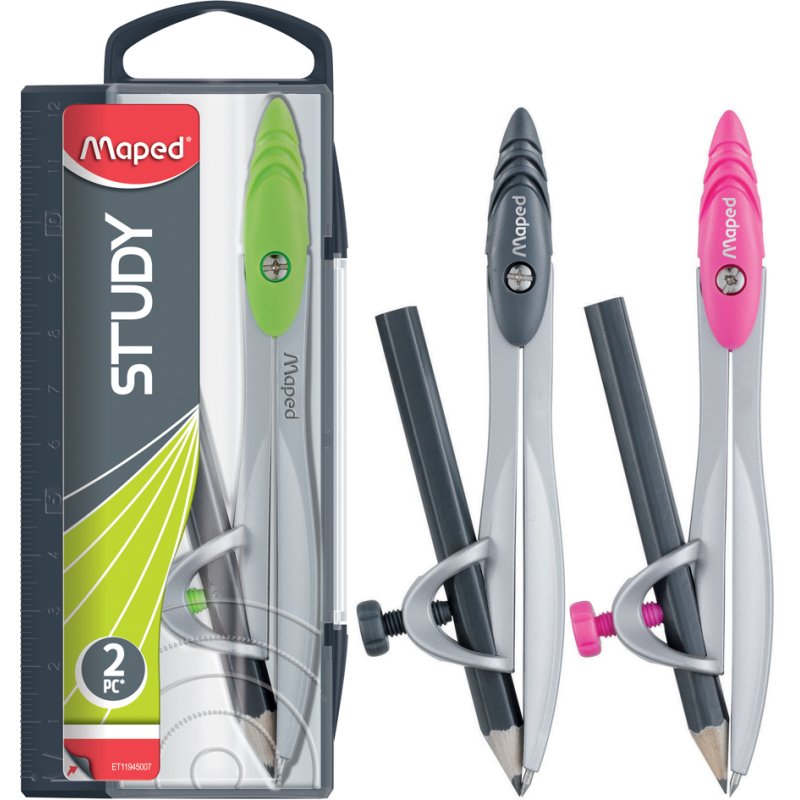Maped set de compas Study, avec bague adaptrice, assorti de couleurs