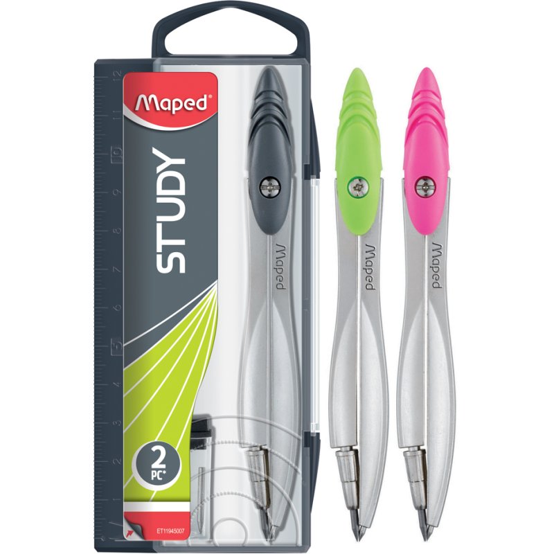 Maped set de compas Study, avec bague adaptrice, assorti de couleurs