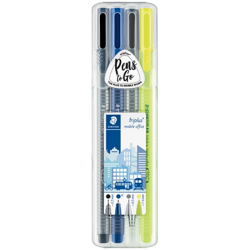 STAEDTLER set de stylos triplus mobile office, 4 stylos, boîte pliante