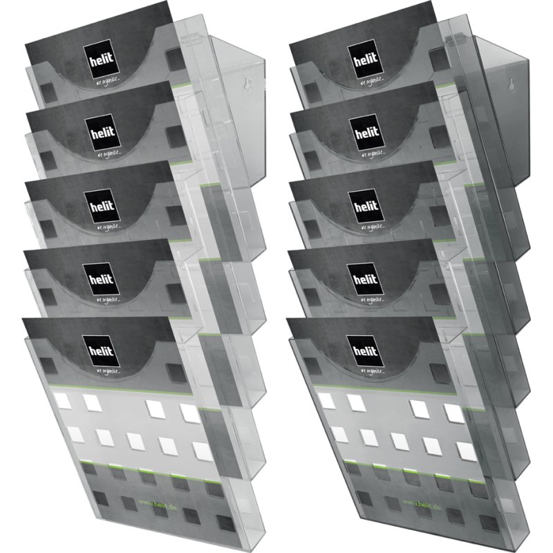 helit porte-brochure mural the grid wall, 5 brochures, A4 portrait, gris-transparent