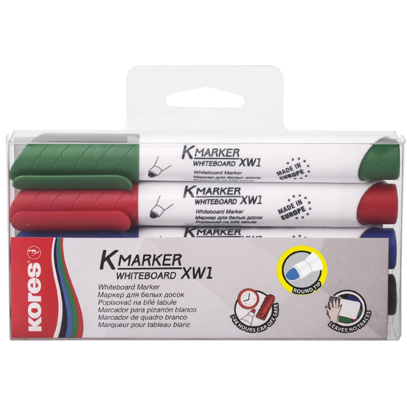 Kores marqueurs pour tableau blanc K MARKER, 4 couleurs, 3,0 mm, 4 pièces