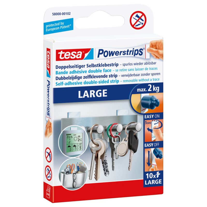 tesa Powerstrips transparant, draagkracht max. 1,0 kg, 8 stuks