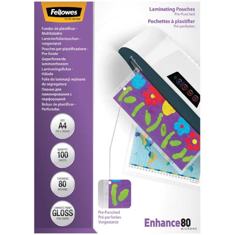 Fellowes pochettes de plastification 5452501, 228 x 303 mm, 160 microns, brillant, 100 pièces
