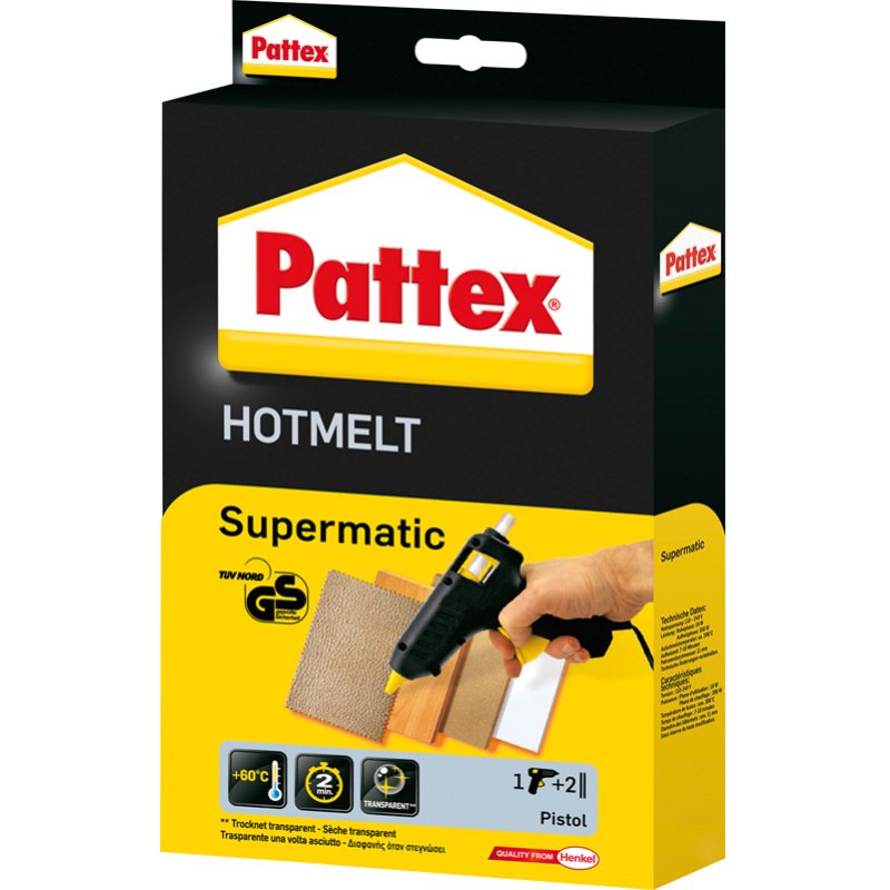 Pattex HOT SUPERMATIC hot glue gun, black/yellow, electronic temperature control
