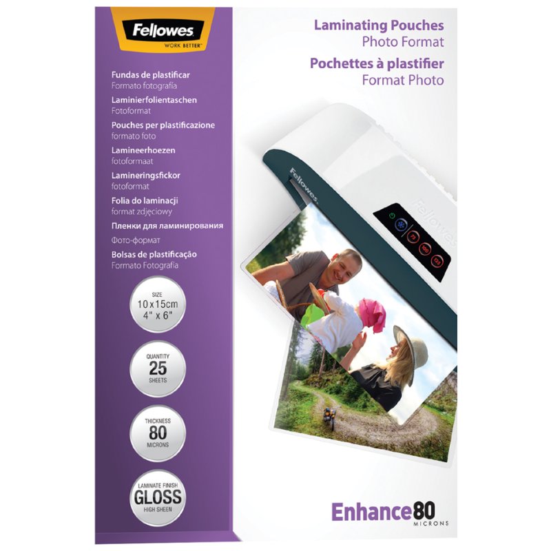 Fellowes pochettes de plastification, 150 × 100 mm, 160 mic, brillant, 25 pièces