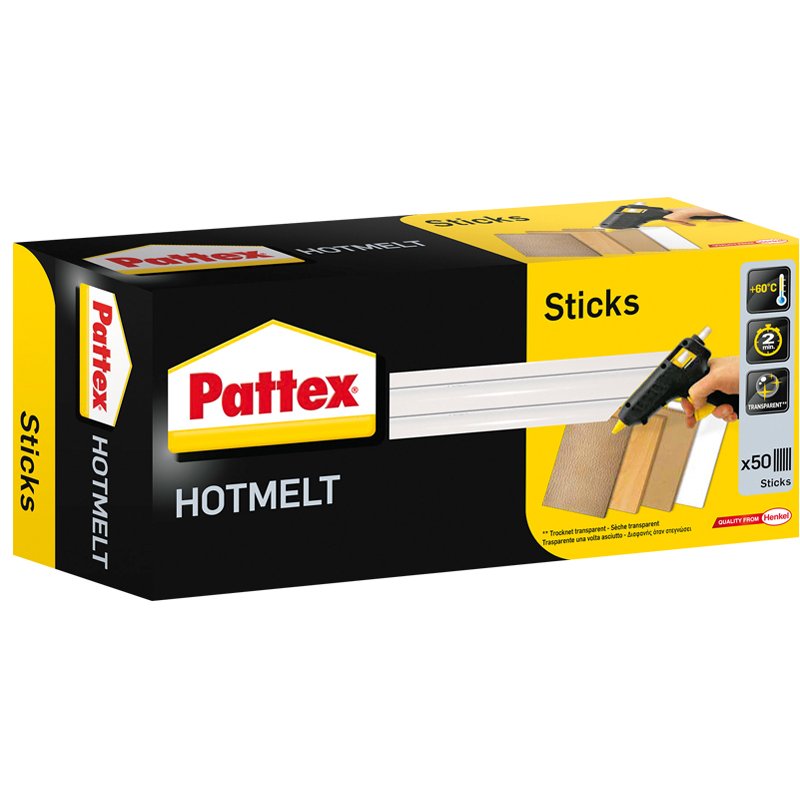 Pattex bâtons de colle thermofusible HOT STICKS, transparent, rond 11 mm, 25 pièces