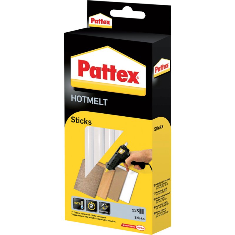 Pattex bâtons de colle thermofusible HOT STICKS, transparent, rond 11 mm, 25 pièces
