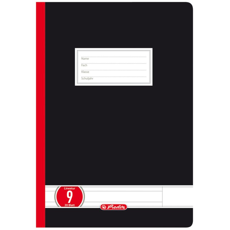 herlitz leerlingenschrift A4, geruit met marge, zwarte omslag, 20 vel