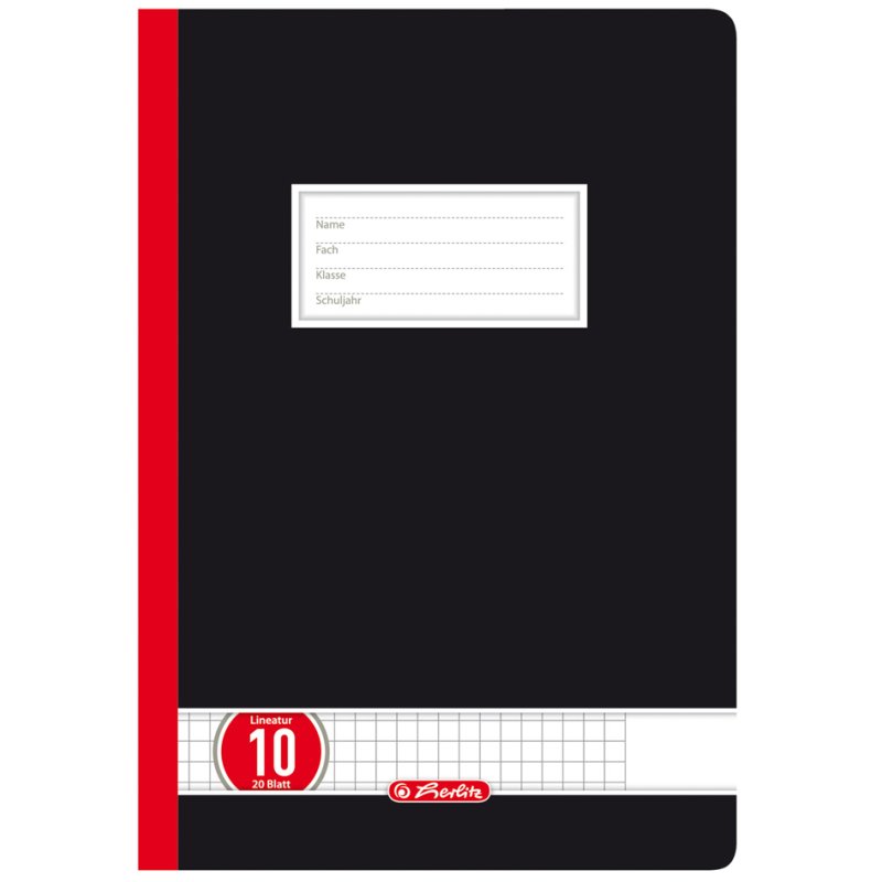 herlitz leerlingenschrift A4, geruit met marge, zwarte omslag, 20 vel