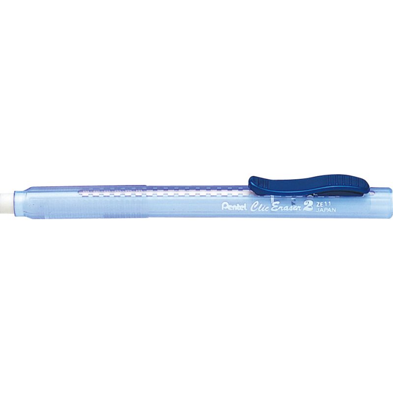 Pentel ClicEraser2 gomme, forme de stylo, rechargeable, bleu-transparent