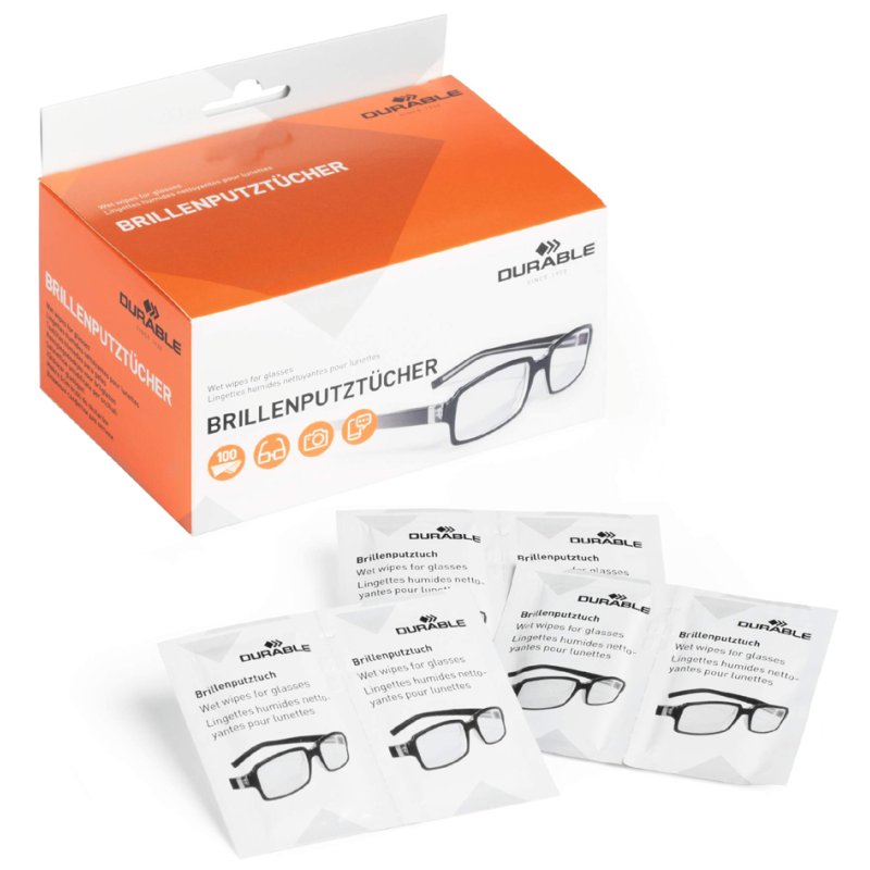 DURABLE brillenreinigingsdoekjes, vochtig, individueel verpakt, 100 stuks