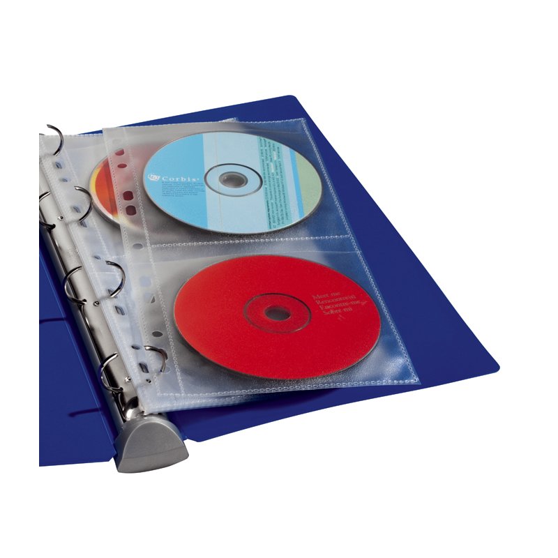 DURABLE Étuis CD/DVD pour 4 disques, transparent, perforation pour reliure à anneaux, 5 pièces