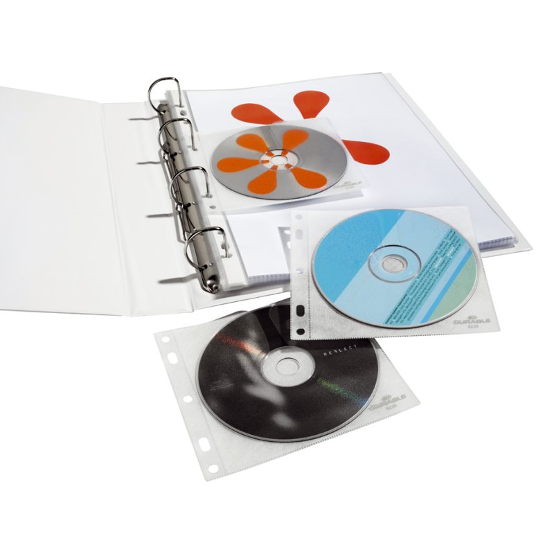 DURABLE Pochettes CD/DVD, transparentes, perforation pour reliure à anneaux, 10 pièces