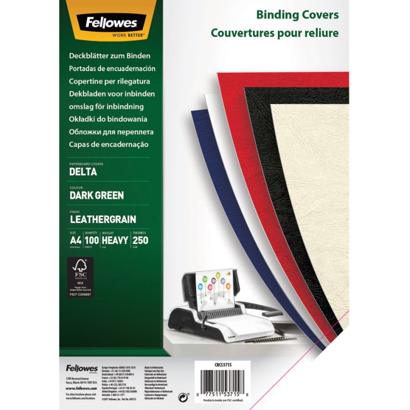 Fellowes plats de couverture Delta, structure cuir, A4, bleu royal, 100 feuilles