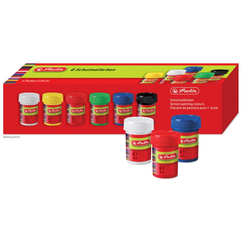 herlitz ensemble de peinture scolaire, 6 couleurs, opaque, 6×25 ml