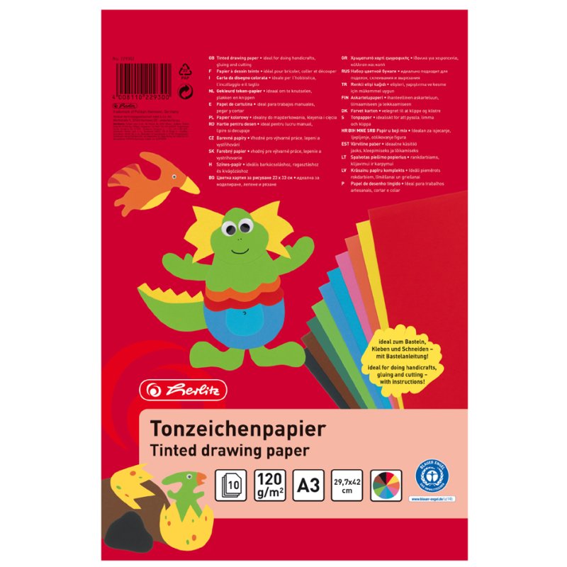 herlitz cardboard pad, 230 × 330 mm, recycled cardboard 120 g/m², 20 sheets