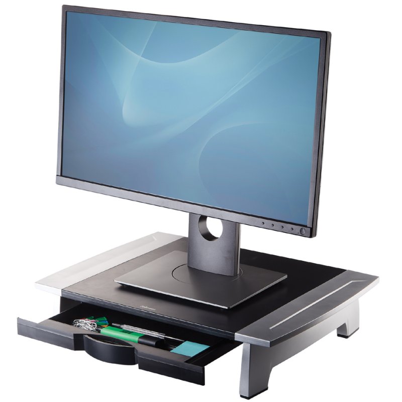 Fellowes Standard Office Suites monitor stand, 50 mm height adjustment, black/silver