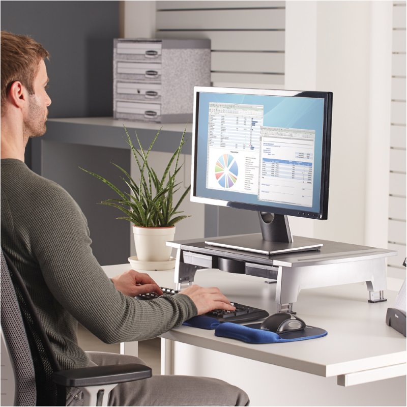 Fellowes Standard Office Suites monitor stand, 50 mm height adjustment, black/silver