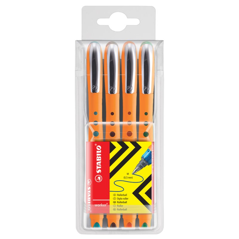 STABILO stylo roller worker medium, 0,5 mm, 4 pièces