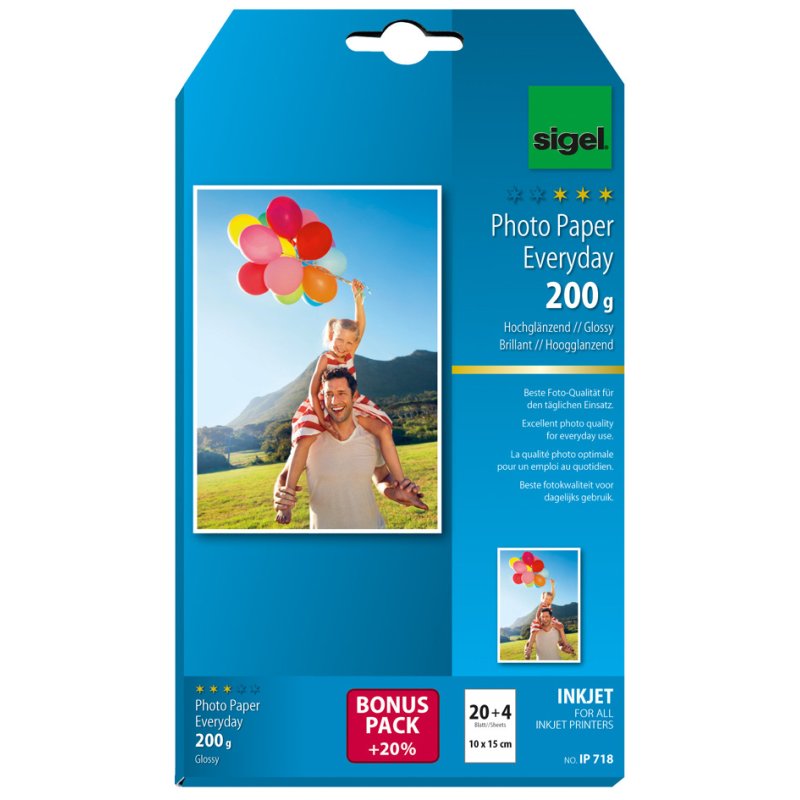 Sigel fotopapier inkjet 10×15 cm, hoogglans wit, 195 g/m², 100 vel