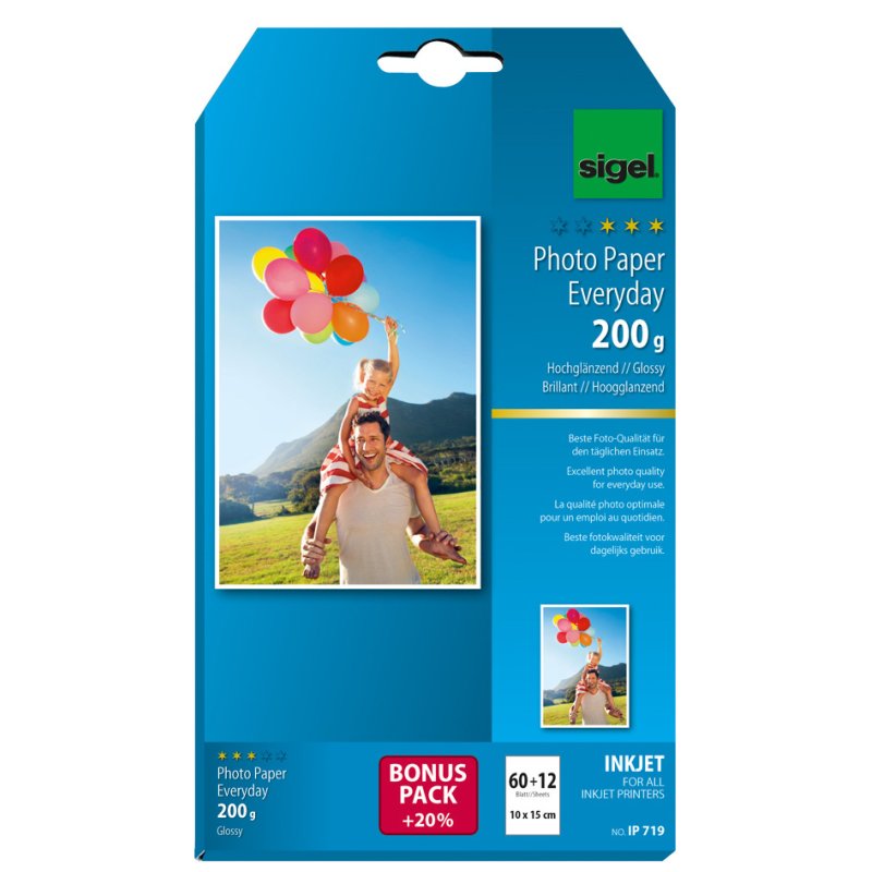 Sigel fotopapier inkjet 10×15 cm, hoogglans wit, 195 g/m², 100 vel