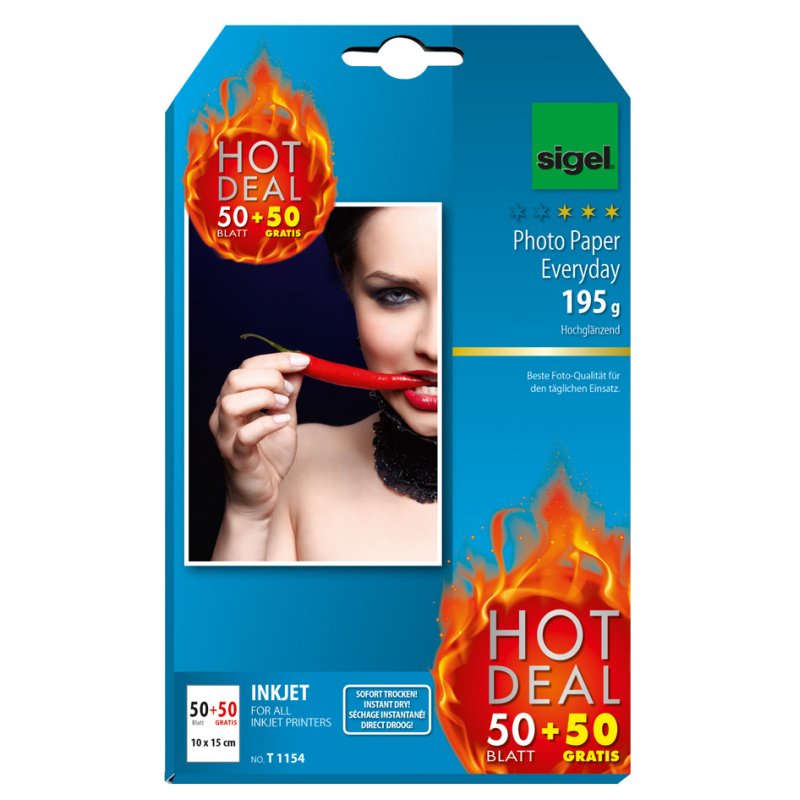 Sigel fotopapier inkjet 10×15 cm, hoogglans wit, 195 g/m², 100 vel