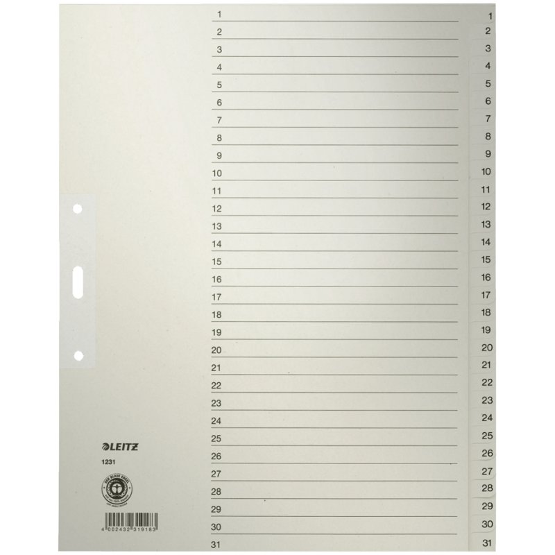 LEITZ intercalaires register A4, chiffres 1-10, gris, 10 pièces