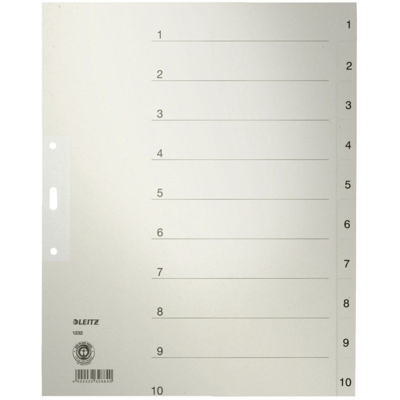 LEITZ intercalaires register A4, chiffres 1-10, gris, 10 pièces