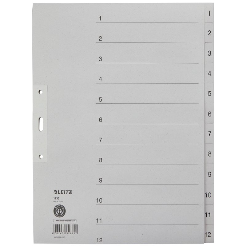 LEITZ intercalaires register A4, chiffres 1-10, gris, 10 pièces