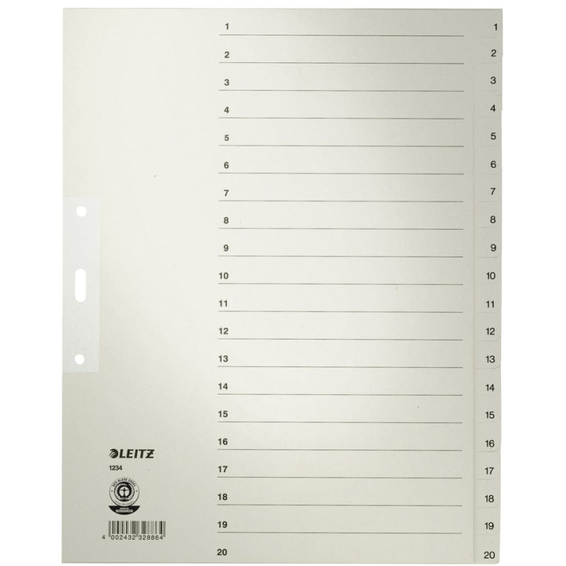 LEITZ intercalaires register A4, chiffres 1-10, gris, 10 pièces