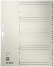 LEITZ tabbladen register cijfers 1-12, A4 overbreed, grijs