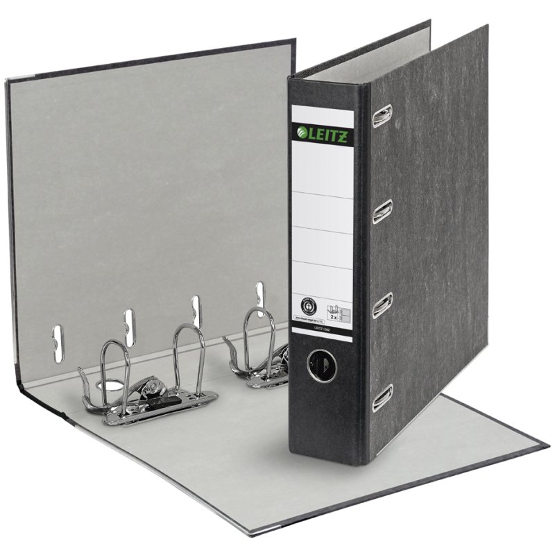 LEITZ classeur double marbre nuageux, A5 horizontal, noir, 75 mm