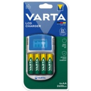 VARTA batterijlader LCD Charger, USB en 12V adapter, inclusief 4 AA batterijen 2500 mAh