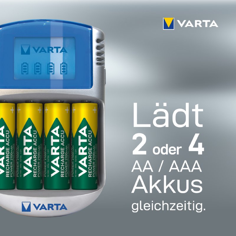 VARTA batterijlader LCD Charger, USB en 12V adapter, inclusief 4 AA batterijen 2500 mAh