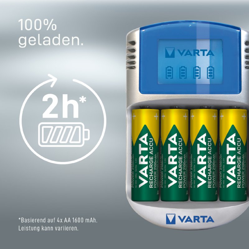 VARTA batterijlader LCD Charger, USB en 12V adapter, inclusief 4 AA batterijen 2500 mAh