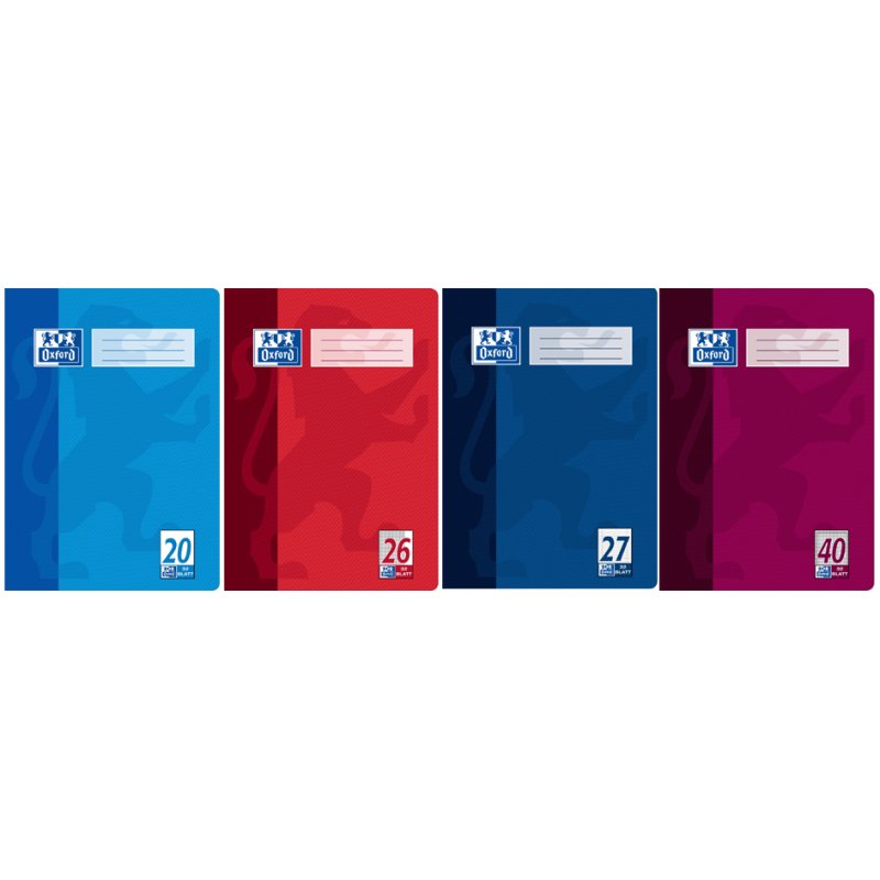 Oxford cahier A4 quadrillé, blanc, couverture renforcée rouge