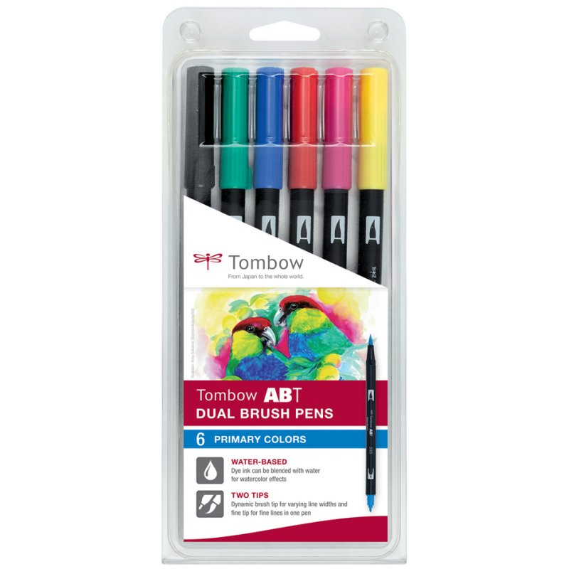 TOMBOW dubbele puntmarkers ABT DUAL BRUSH PEN, primaire kleuren, 6 stuks
