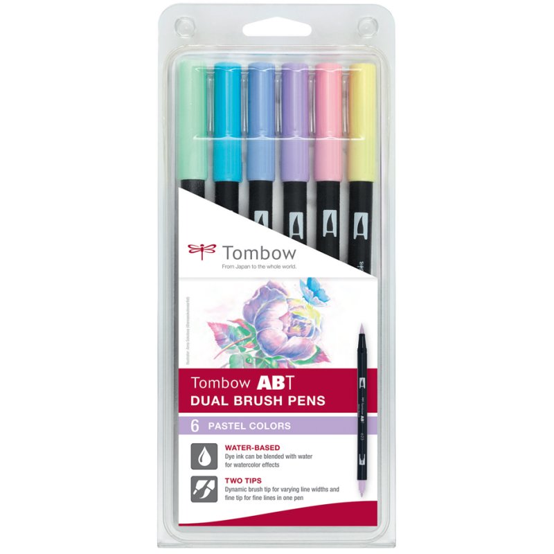 TOMBOW dubbele borstelpenmaarkers ABT, pastelkleuren, 6 stuks