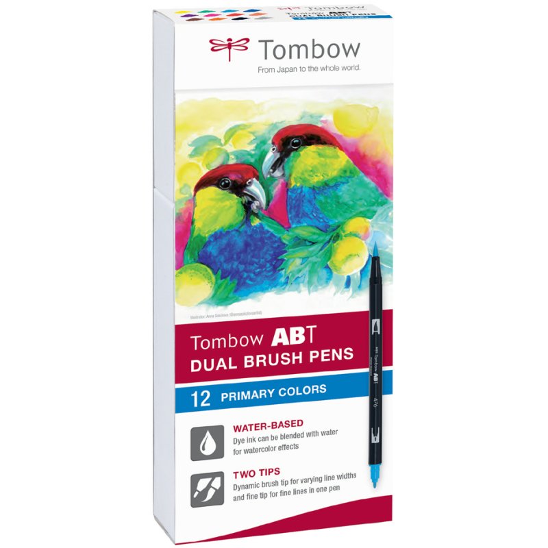 TOMBOW dubbele puntmarkers ABT DUAL BRUSH PEN, primaire kleuren, 12 stuks